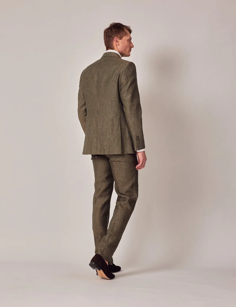 Mens Linen Suit For Beach Wedding - Summer  Suit in Dark Green Tailored Fit - Image 5