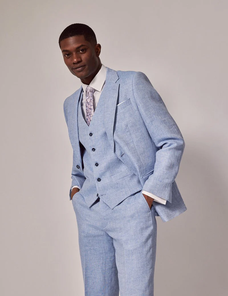 Mens Linen Suit For Beach Wedding - Summer  Suit in Light Blue - Image 2