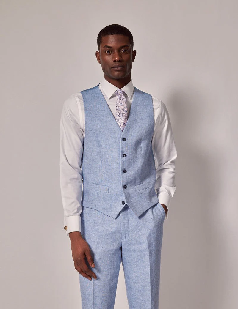 Mens Linen Suit For Beach Wedding - Summer  Suit in Light Blue - Image 8