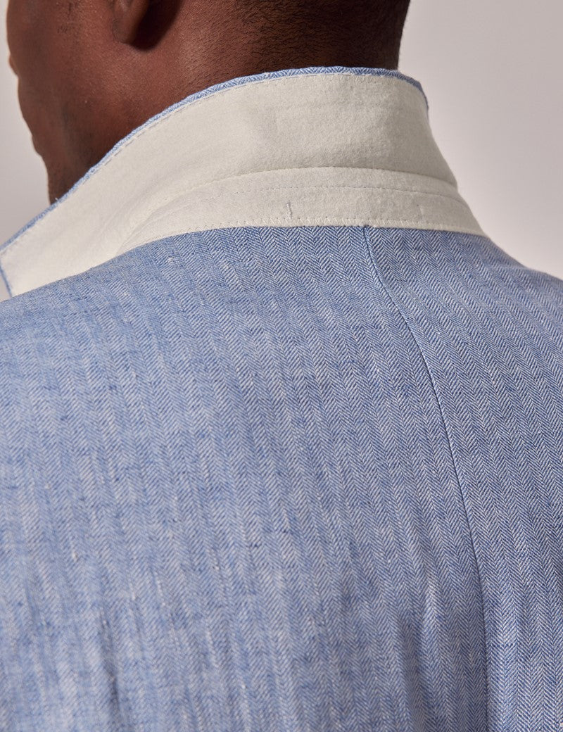 Mens Linen Suit For Beach Wedding - Summer  Suit in Light Blue Herringbone - Image 10