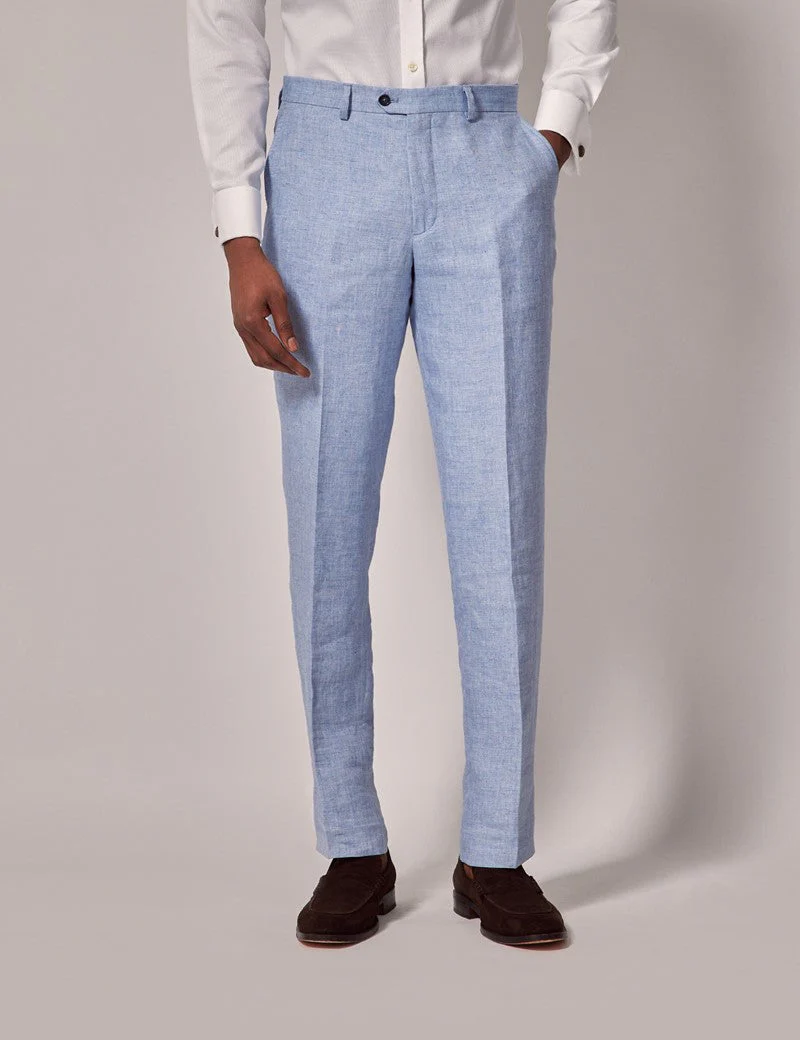 Mens Linen Suit For Beach Wedding - Summer  Suit in Light Blue Herringbone - Image 5