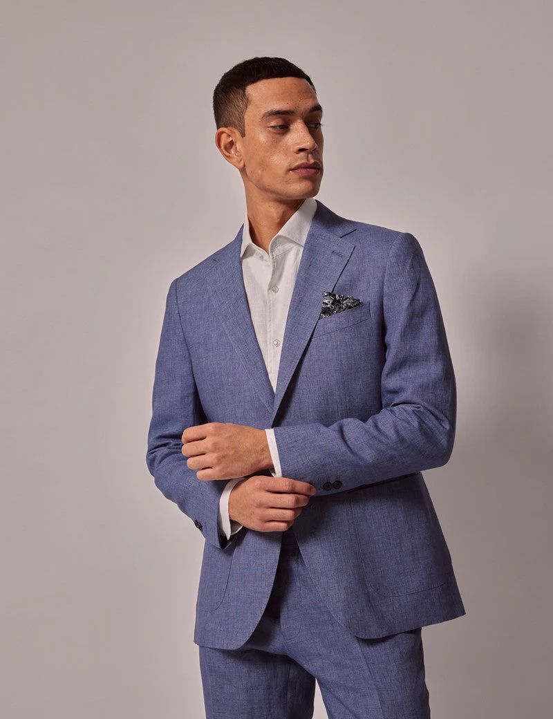 Mens Linen Suit For Beach Wedding - Summer  Suit in Mid Blue - Image 2