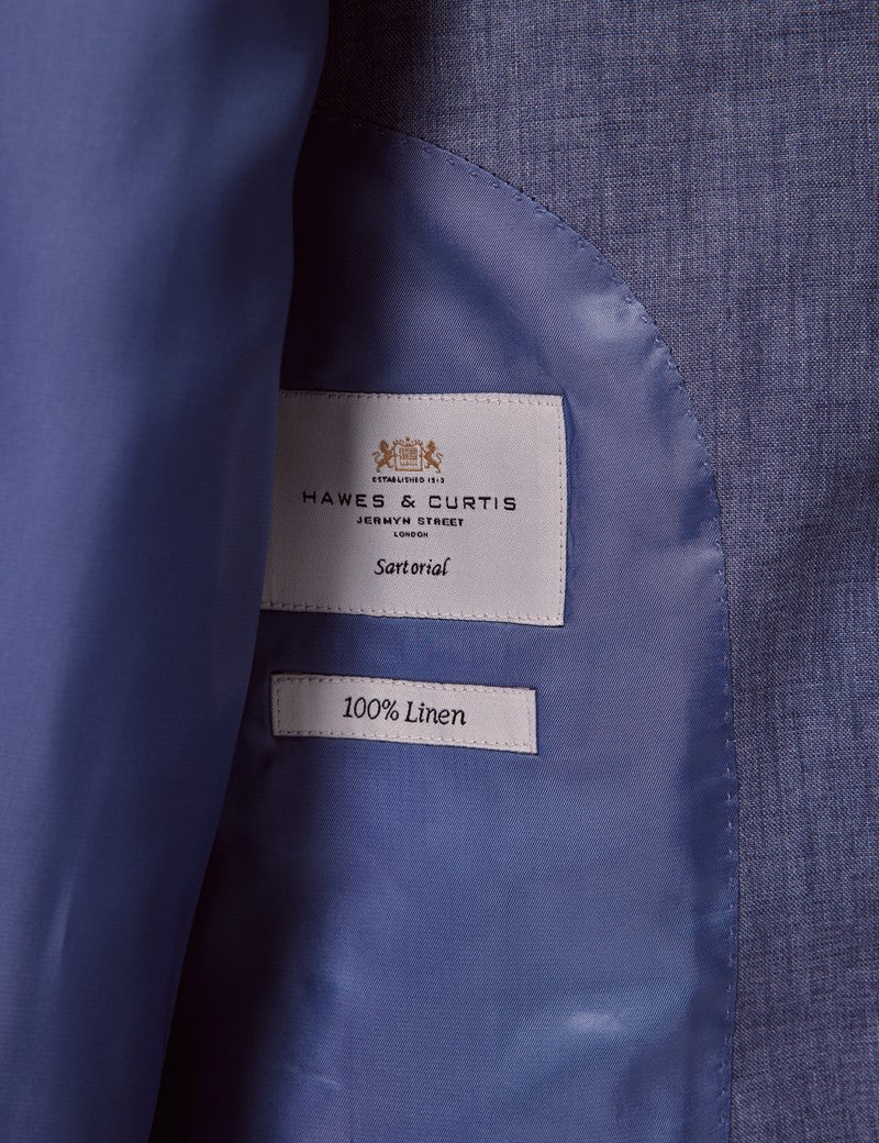 Mens Linen Suit For Beach Wedding - Summer  Suit in Mid Blue - Image 5