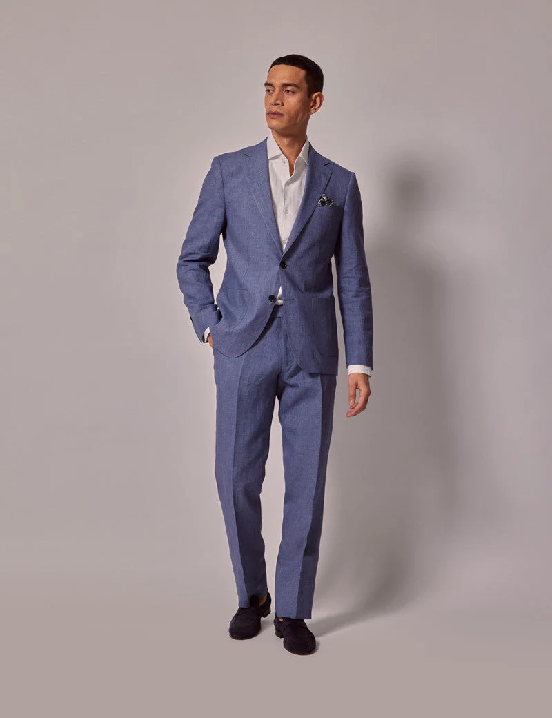 Mens Linen Suit For Beach Wedding - Summer  Suit in Mid Blue - Image 7