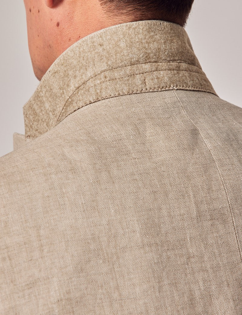 Mens Linen Suit For Beach Wedding - Summer  Suit in Natural Herringbone - Image 7