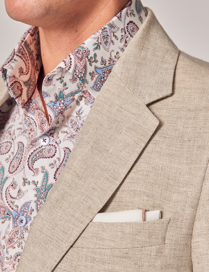 Mens Linen Suit For Beach Wedding - Summer  Suit in Natural Herringbone - Image 9