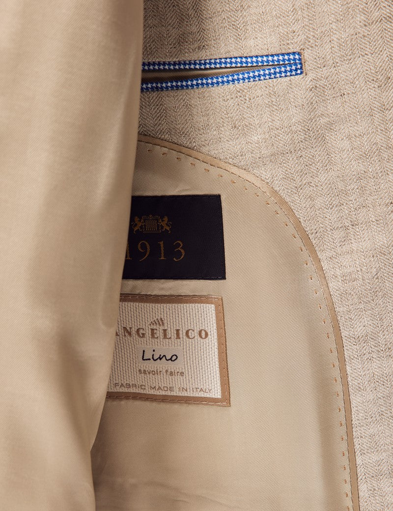 Mens Linen Suit For Beach Wedding - Summer  Suit in Natural Herringbone Tailored Fit - Image 11