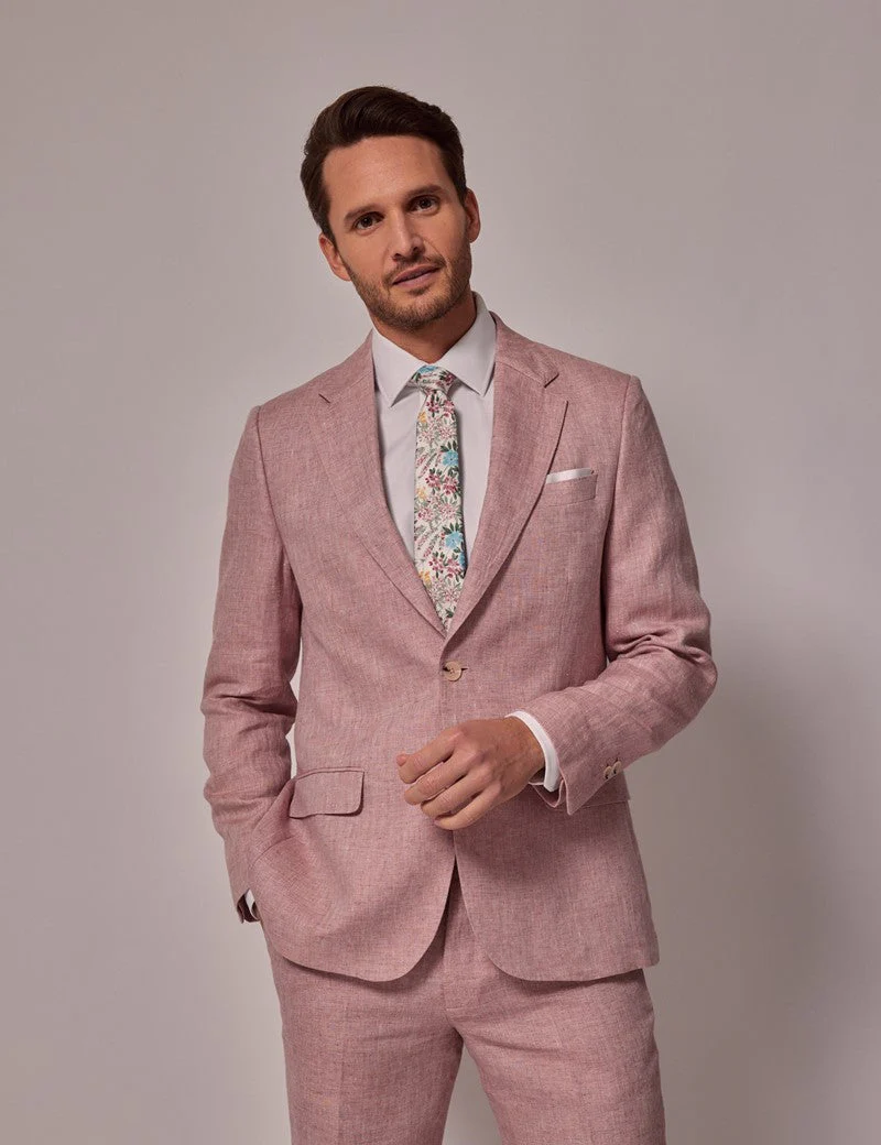 Mens Linen Suit For Beach Wedding - Summer  Suit in Pink - Image 2