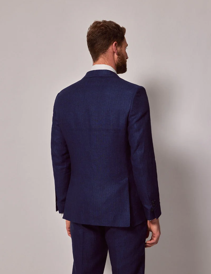 Mens Linen Suit For Beach Wedding - Summer  Suit in Royal Blue Herringbone - Image 12
