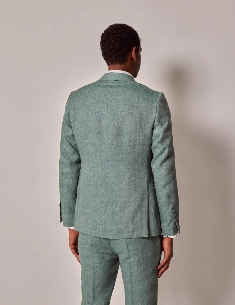 Mens Linen Suit For Beach Wedding - Summer  Suit in Sea Green - Image 3