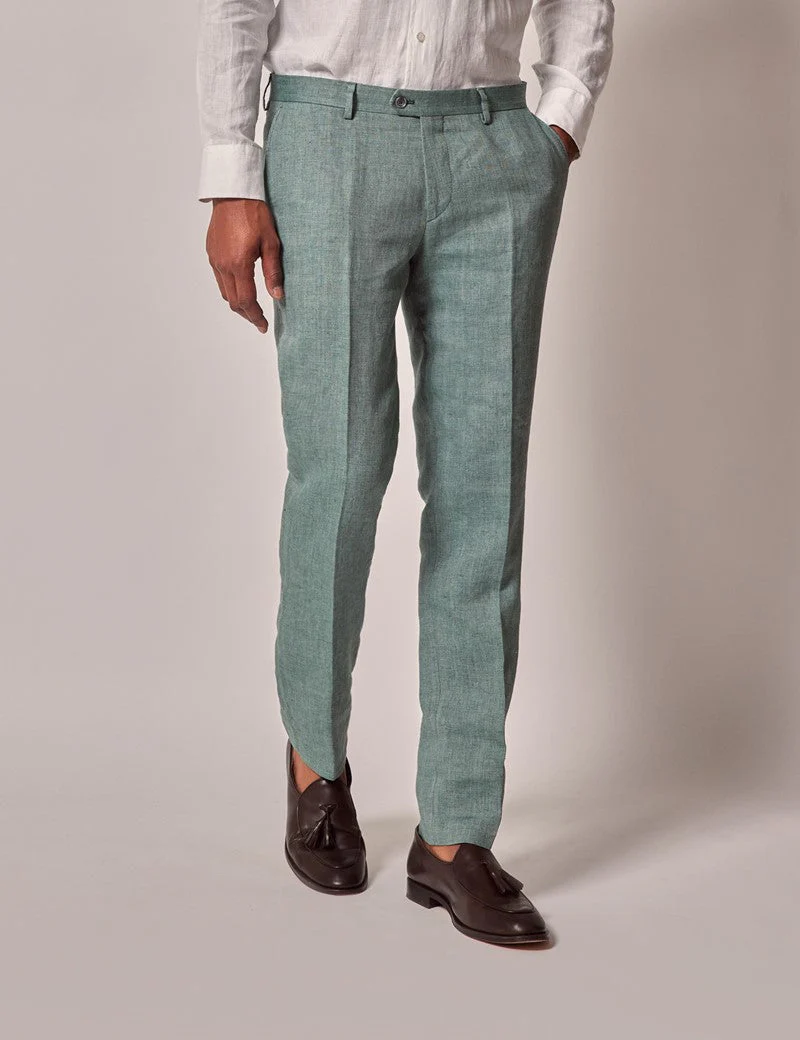 Mens Linen Suit For Beach Wedding - Summer  Suit in Sea Green - Image 5