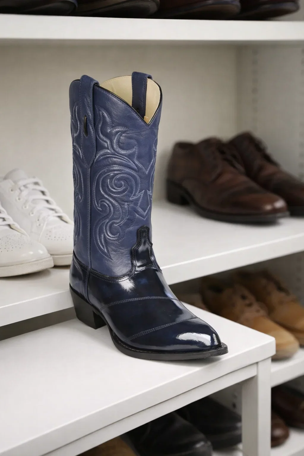 Los Altos Men’s Dress Cowboy Boots – Navy Blue Eel-Skin Western Boots - Image 5