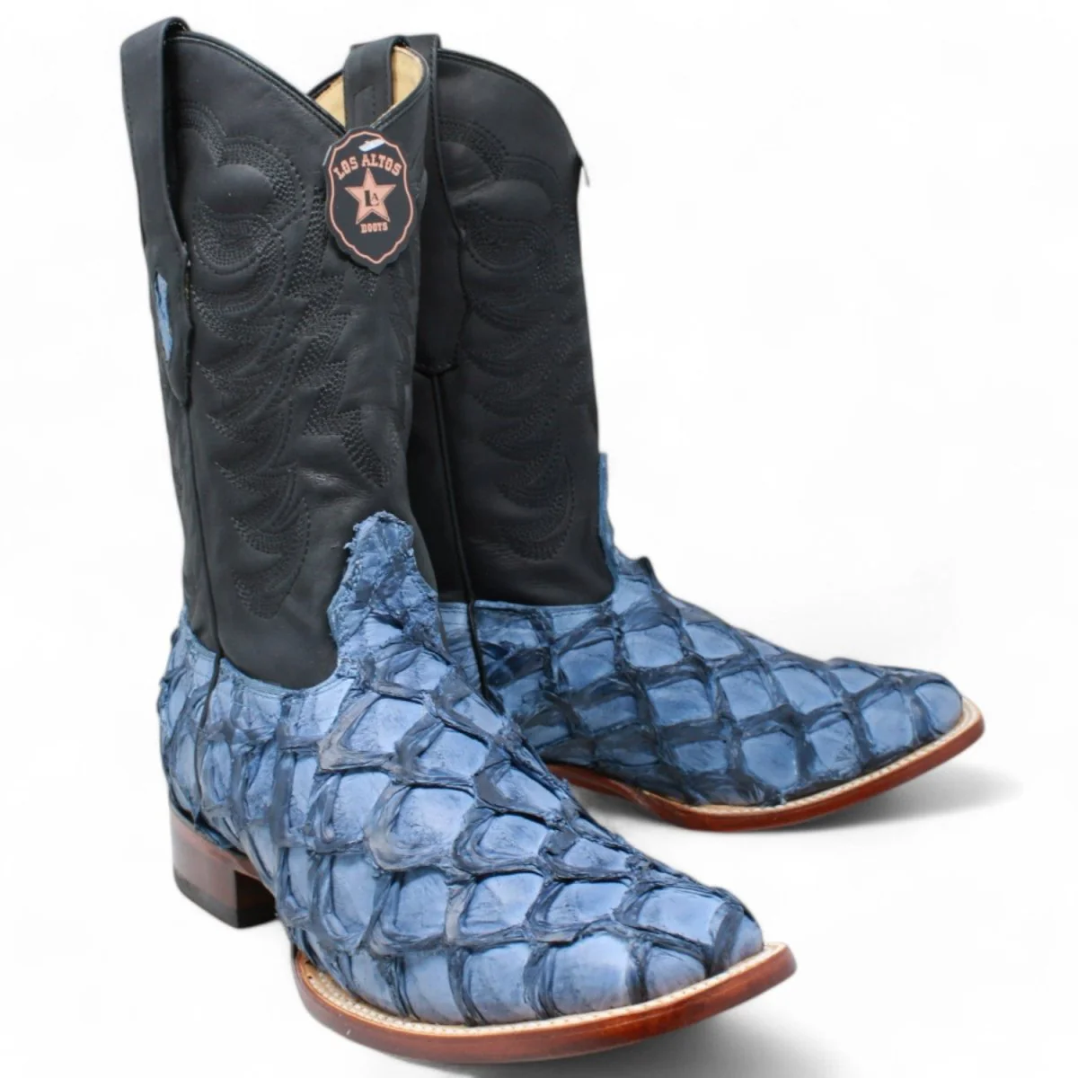 Men's Los Altos Genuine Monster Fish Leather Square Toe Boots - Blue - Image 2