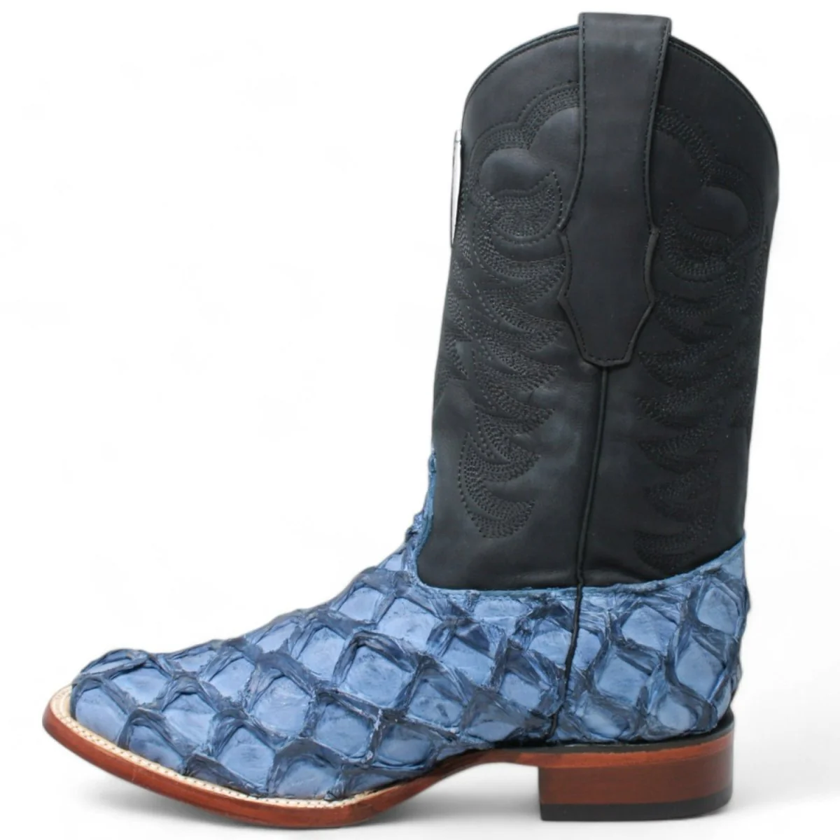 Men's Los Altos Genuine Monster Fish Leather Square Toe Boots - Blue - Image 3
