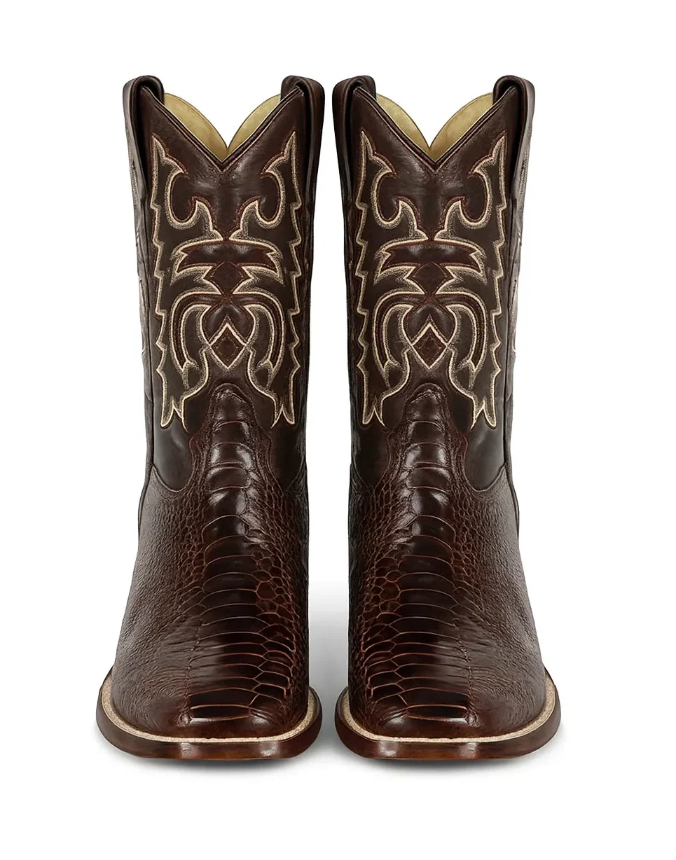 Men's Los Altos Ostrich Leg Skin Wide Square Toe Boots - Image 7