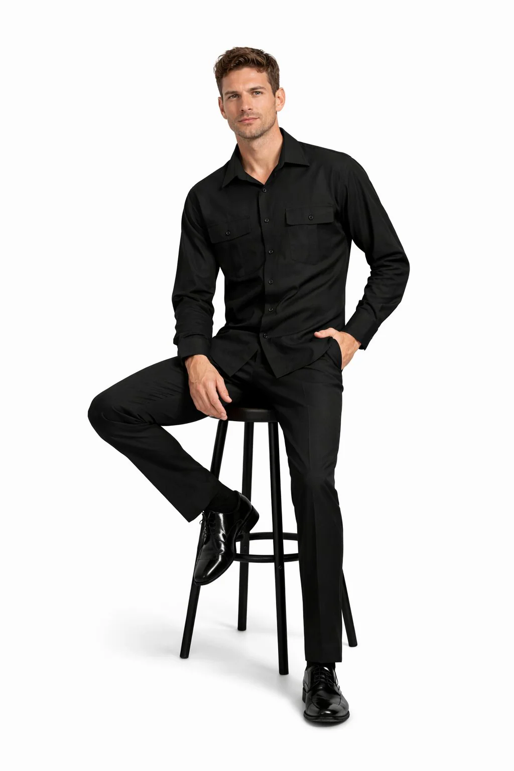 Mens Luxury Black Wool Two-Piece Leisure Walking Suit - Image 5