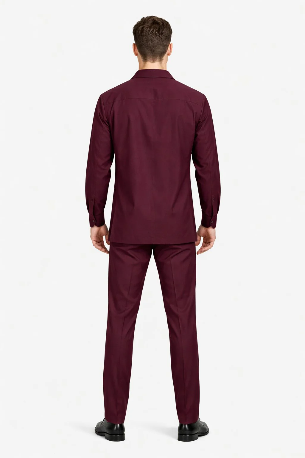 Mens Luxury Burgundy Wool Two-Piece Leisure Walking Suit - Image 2