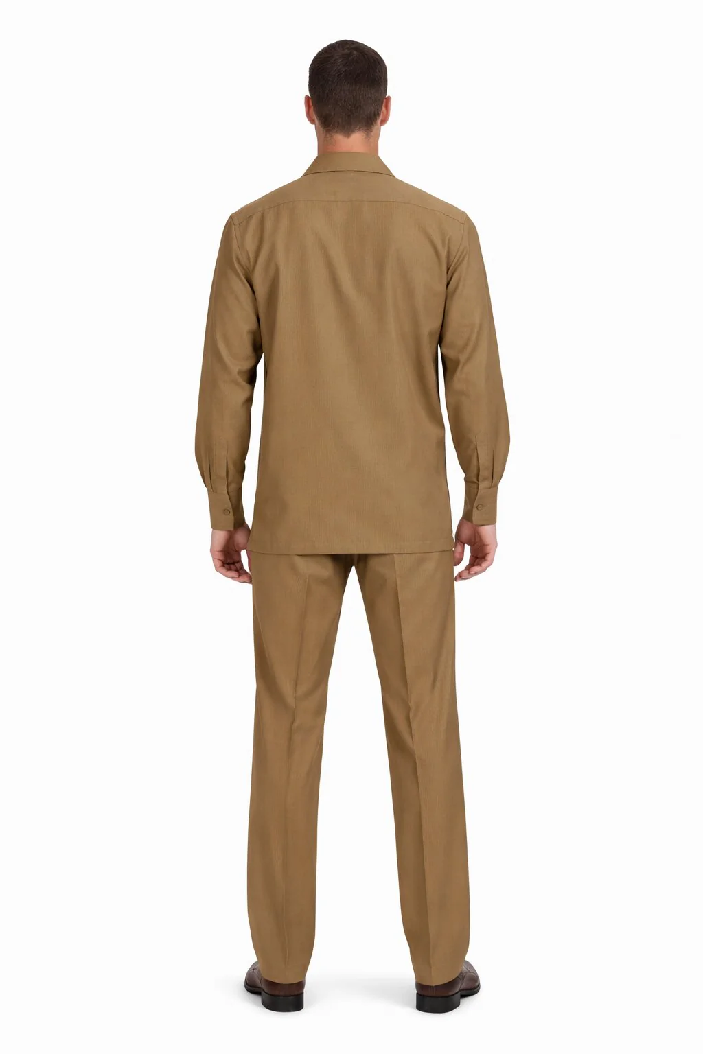 Mens Luxury Caramel Wool Two-Piece Leisure Walking Suit - Image 2