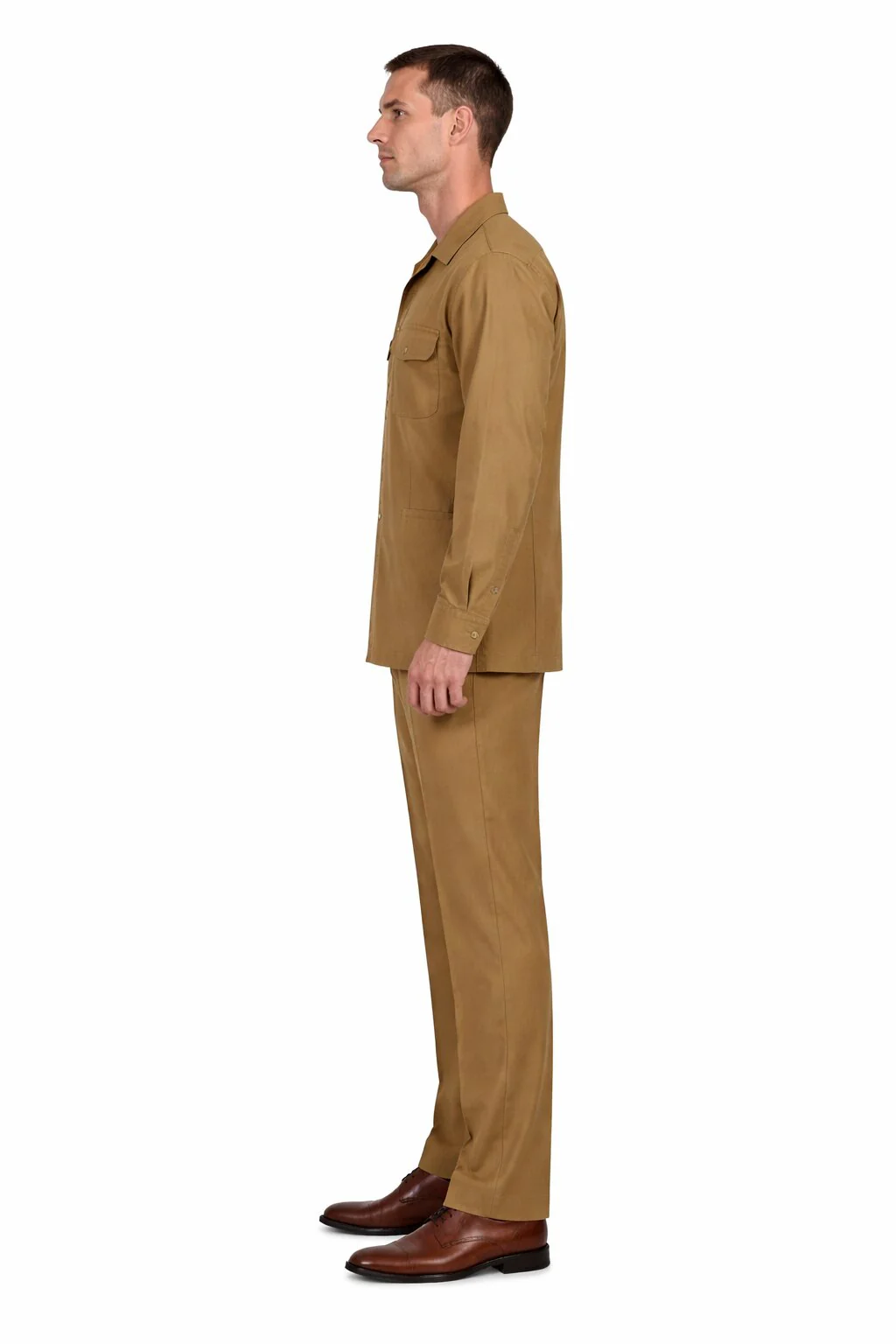 Mens Luxury Caramel Wool Two-Piece Leisure Walking Suit - Image 3