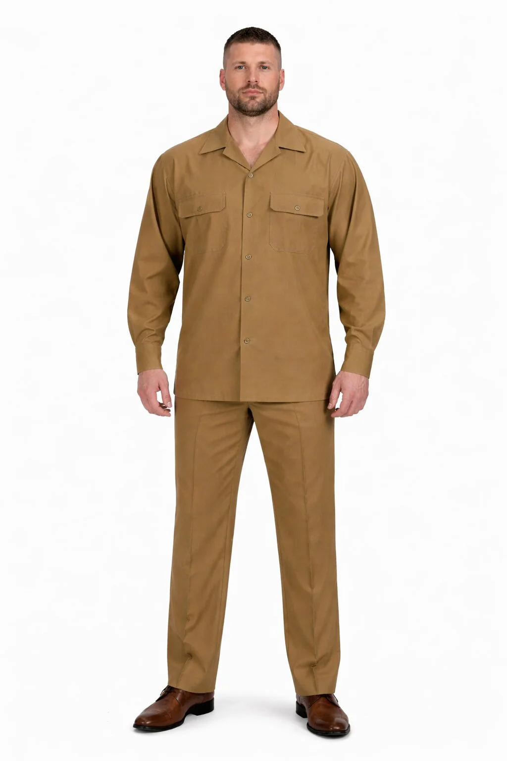 Mens Luxury Caramel Wool Two-Piece Leisure Walking Suit - Image 7