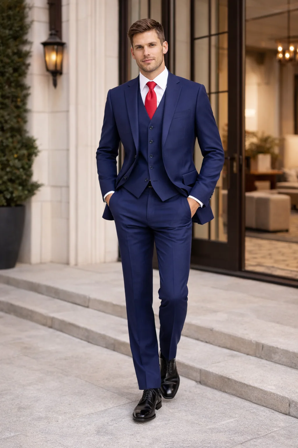 Mens Tiglio Solid Navy Suit – Classic 2 Piece Navy Blue Suit for Wedding, Business & Formal Wear - Image 4