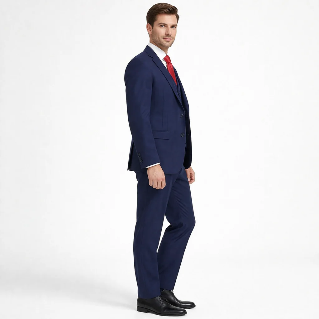 Mens Tiglio Solid Navy Suit – Classic 2 Piece Navy Blue Suit for Wedding, Business & Formal Wear - Image 9