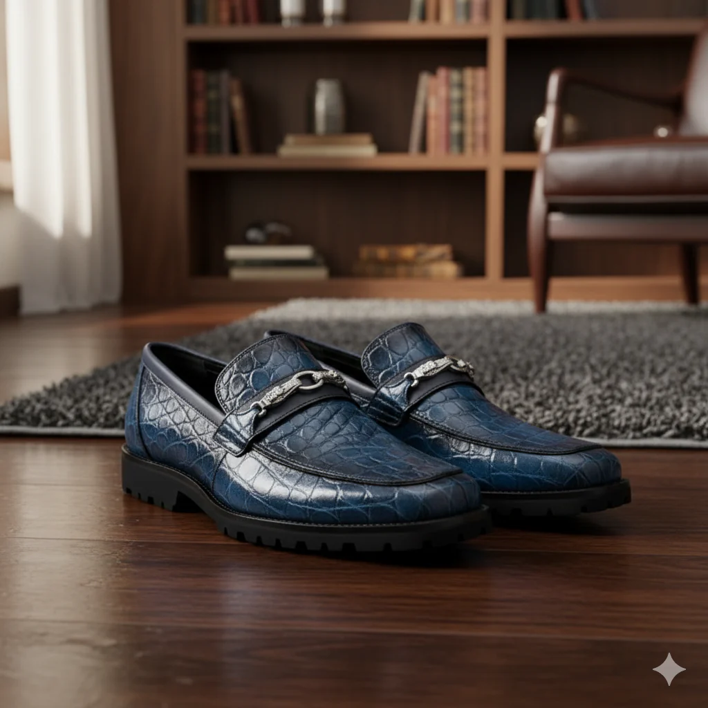 Men's Mauri Casual Alligator Loafers Blue Metal Bit Debonair - Image 3
