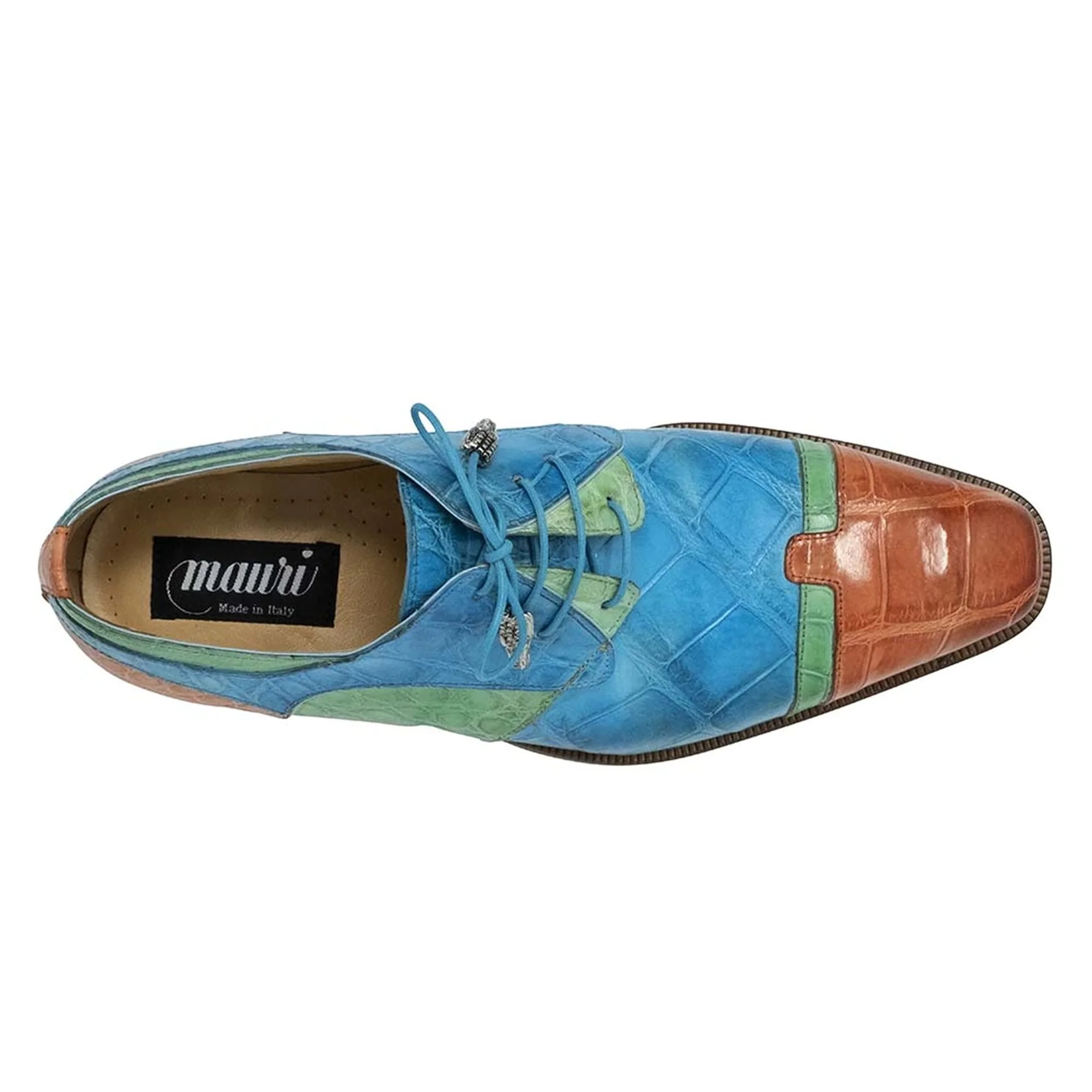 Mens Mauri Stephen Tri Color Alligator Dress Shoe in Blue|Green|Cognac - Image 3