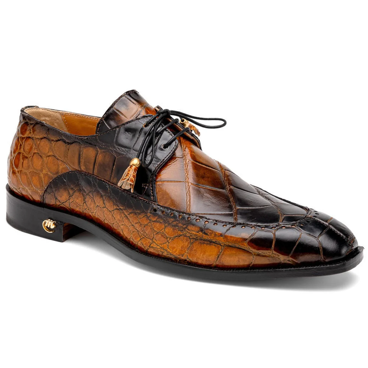 Men's Mauri Toffee Black Alligator Dress Shoes Apron Toe Italian Eminence - Image 2