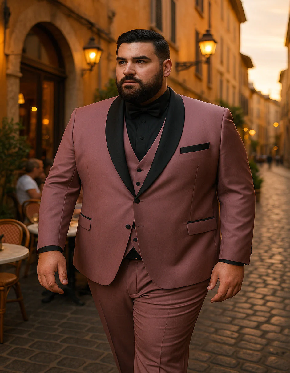 Men's Mauve Pink Tuxedo Suit ƒ?? 3-Piece Slim Fit with Black Satin Shawl Lapel - Image 2