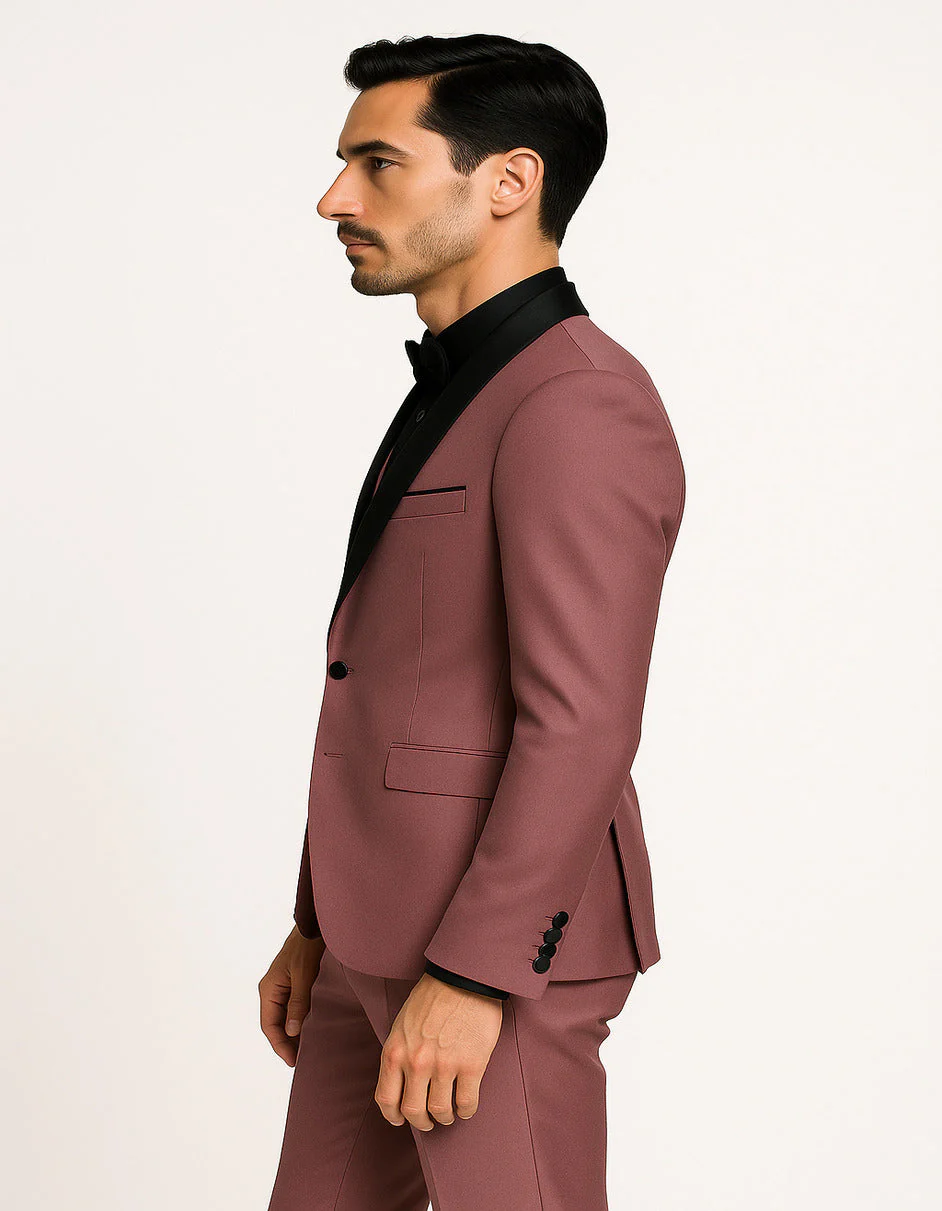 Men's Mauve Pink Tuxedo Suit ƒ?? 3-Piece Slim Fit with Black Satin Shawl Lapel - Image 4