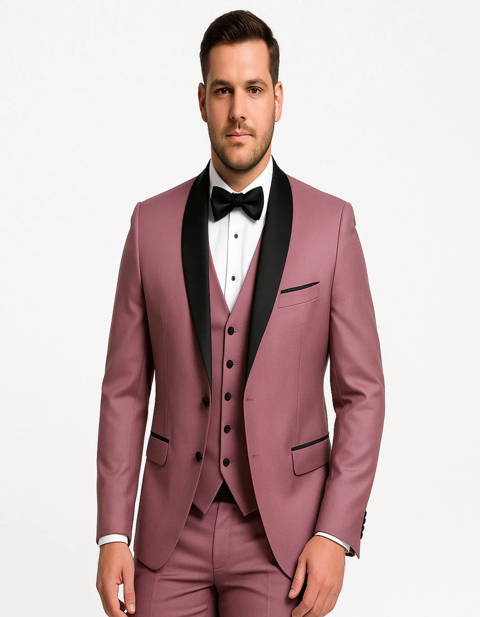 Men's Mauve Pink Tuxedo Suit ƒ?? 3-Piece Slim Fit with Black Satin Shawl Lapel - Image 5
