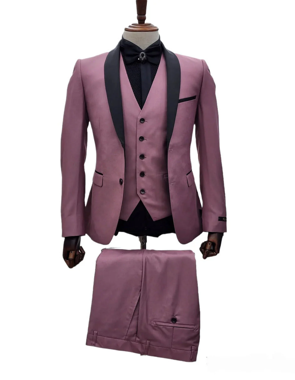 Men's Mauve Pink Tuxedo Suit ƒ?? 3-Piece Slim Fit with Black Satin Shawl Lapel - Image 7