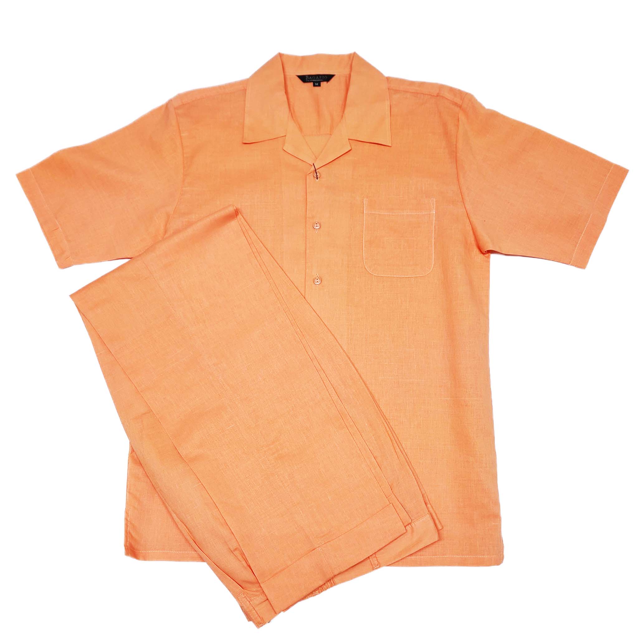 Mens Melon Linen Shirt and Pants Casual Outfit Set - Image 3