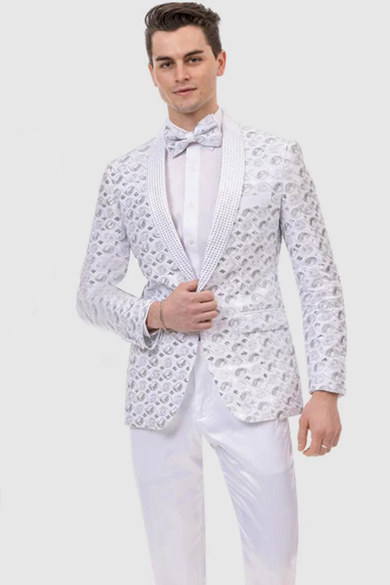 EJ Samuel White Sequined Swirl Tux Jacket - A Stylish Menswear Essential for Proms & Formals