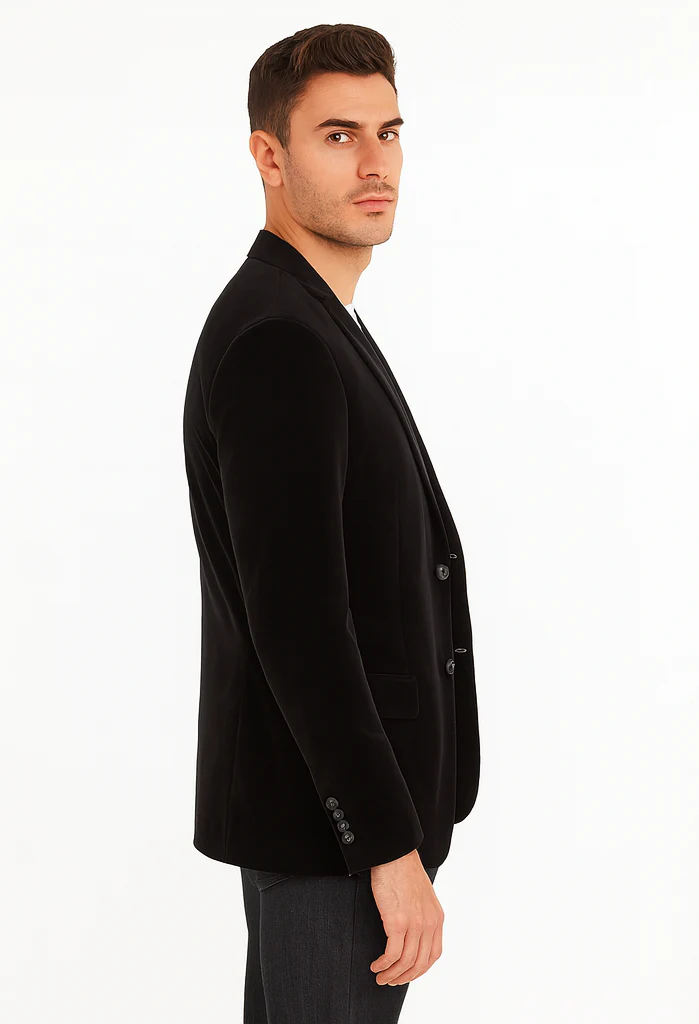 Mens Modern Fit 2 Button Velvet Blazer in Black - Image 3