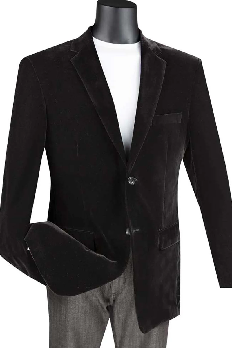 Mens Modern Fit 2 Button Velvet Blazer in Black - Image 9