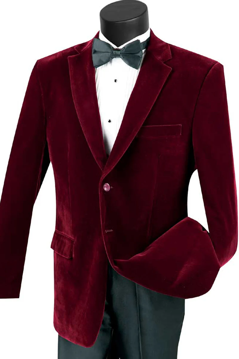 Mens Modern Fit 2 Button Velvet Blazer in Burgundy - Image 9