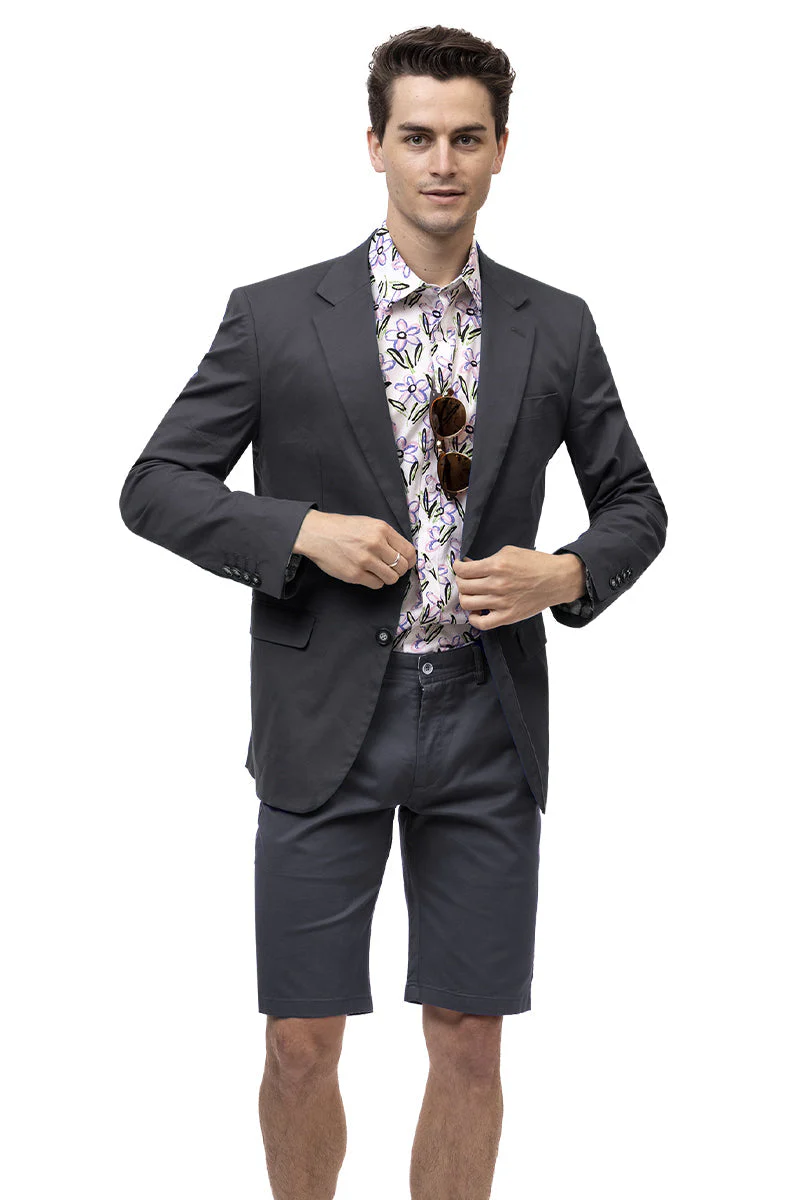 Men's Modern Fit Casual Summer Chino Blazer in Charcoal Grey - Image 2