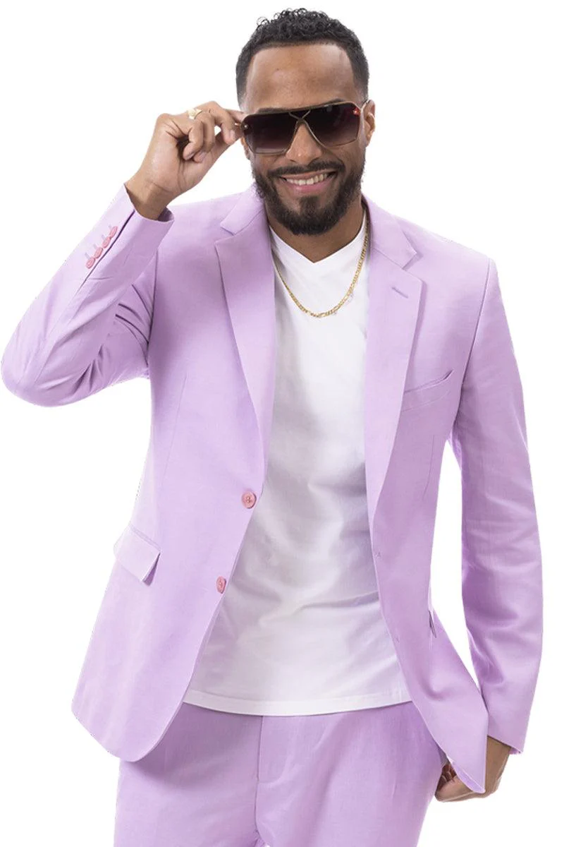 EJ Samuel Men's Modern Lilac Lavender Summer Linen Suit - Classic Fit