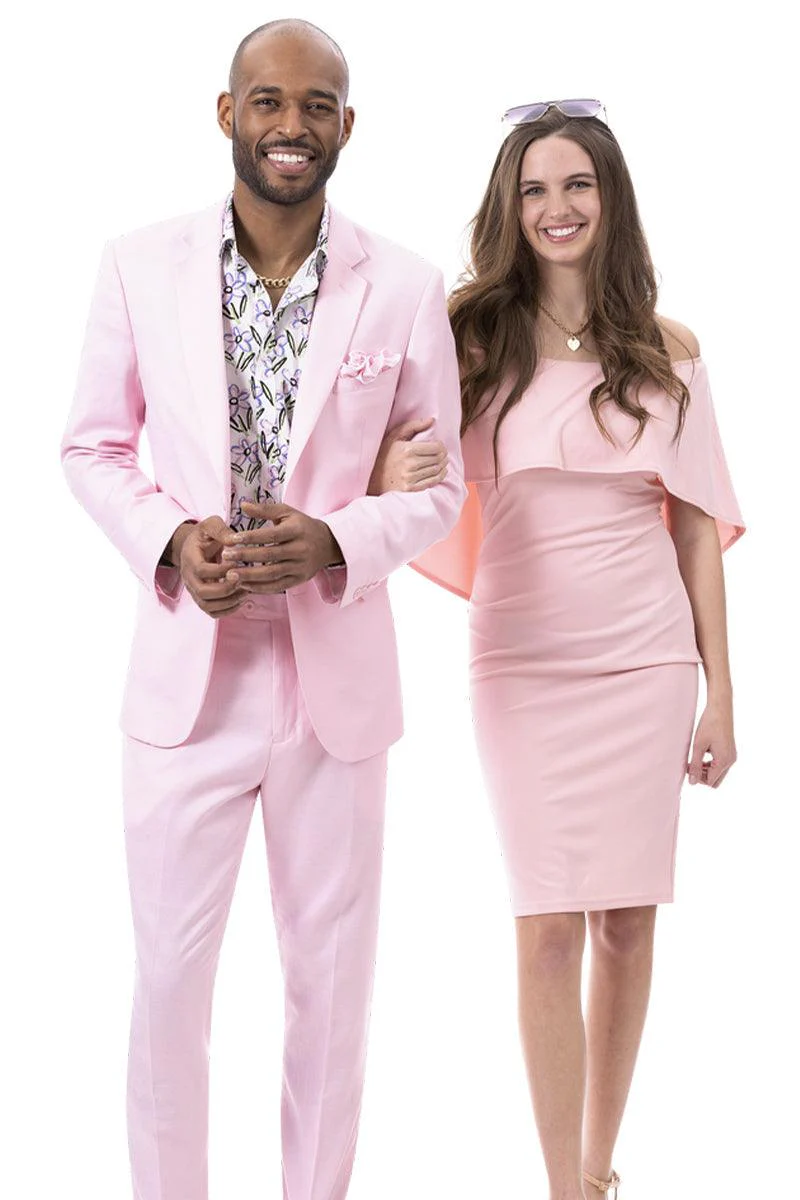 EJ Samuel Men's Pink Linen Summer Suit: Modern Fit and Classically Styled - Image 2