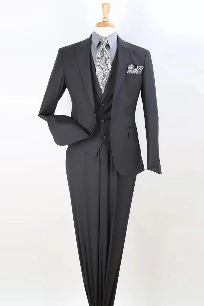 Apollo King "Charcoal Grey Modern Fit Men's Suit - One Button, Peak Lapel, Vested"