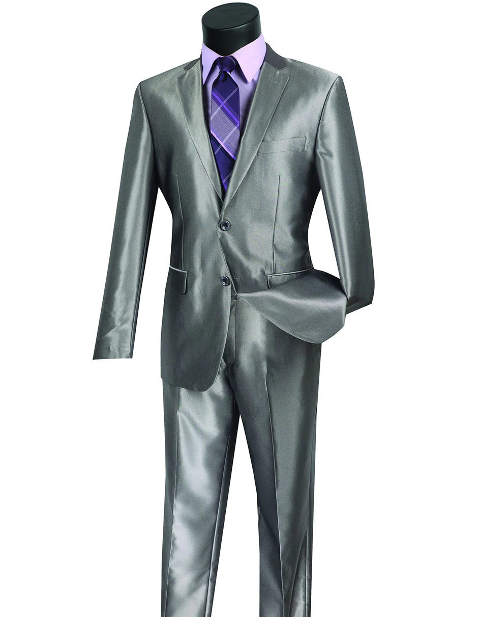 Mens Modern Fit Shiny Sharkskin Suit in Silver Grey - Image 10