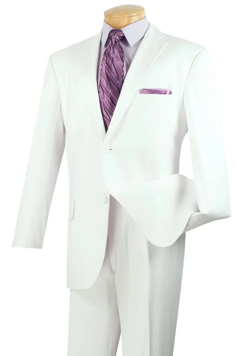 Mens Modern Fit Two Button Rayon Fabric Suit in White