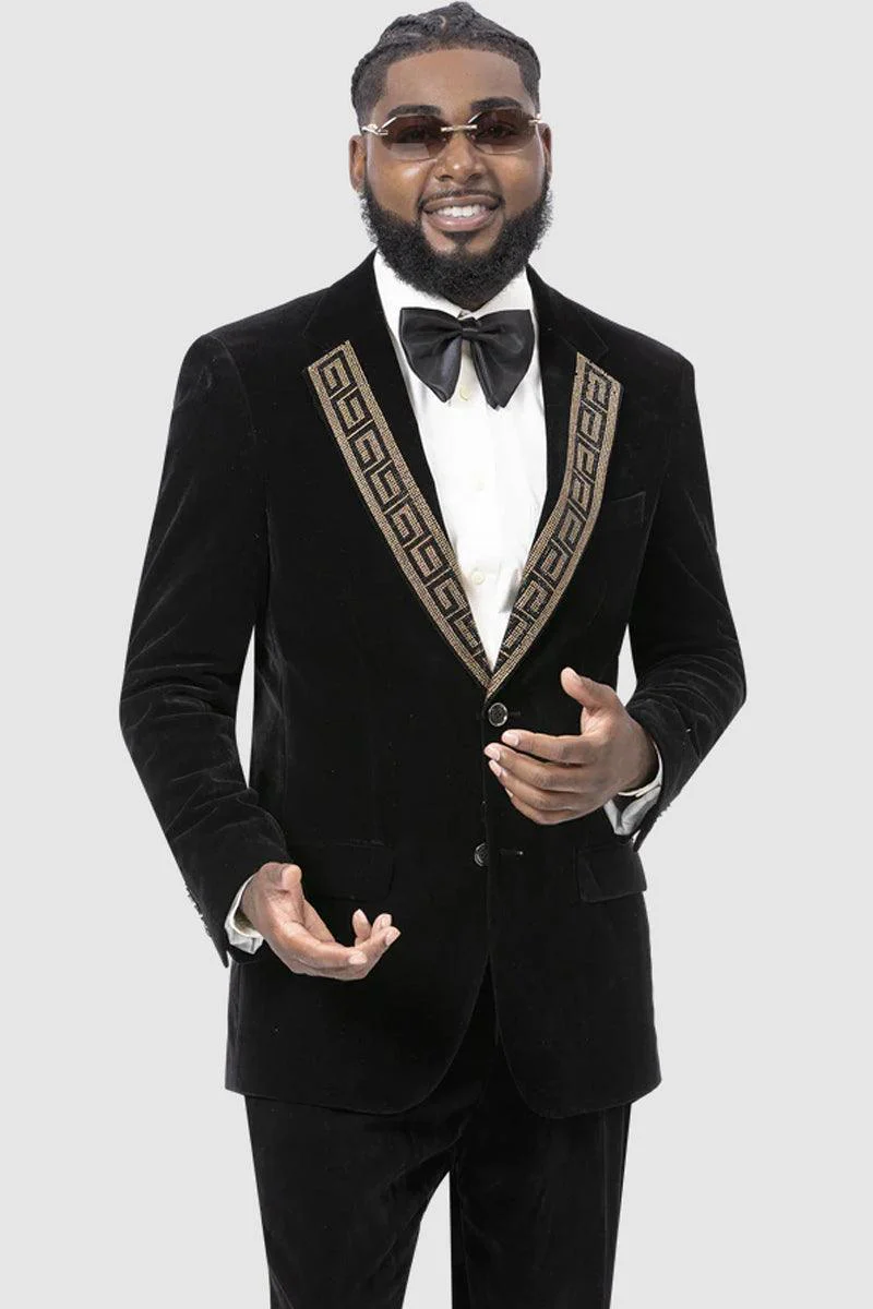 EJ Samuel Men's Modern Fit Velvet Tux w/Gold Sequin Lapel in Black