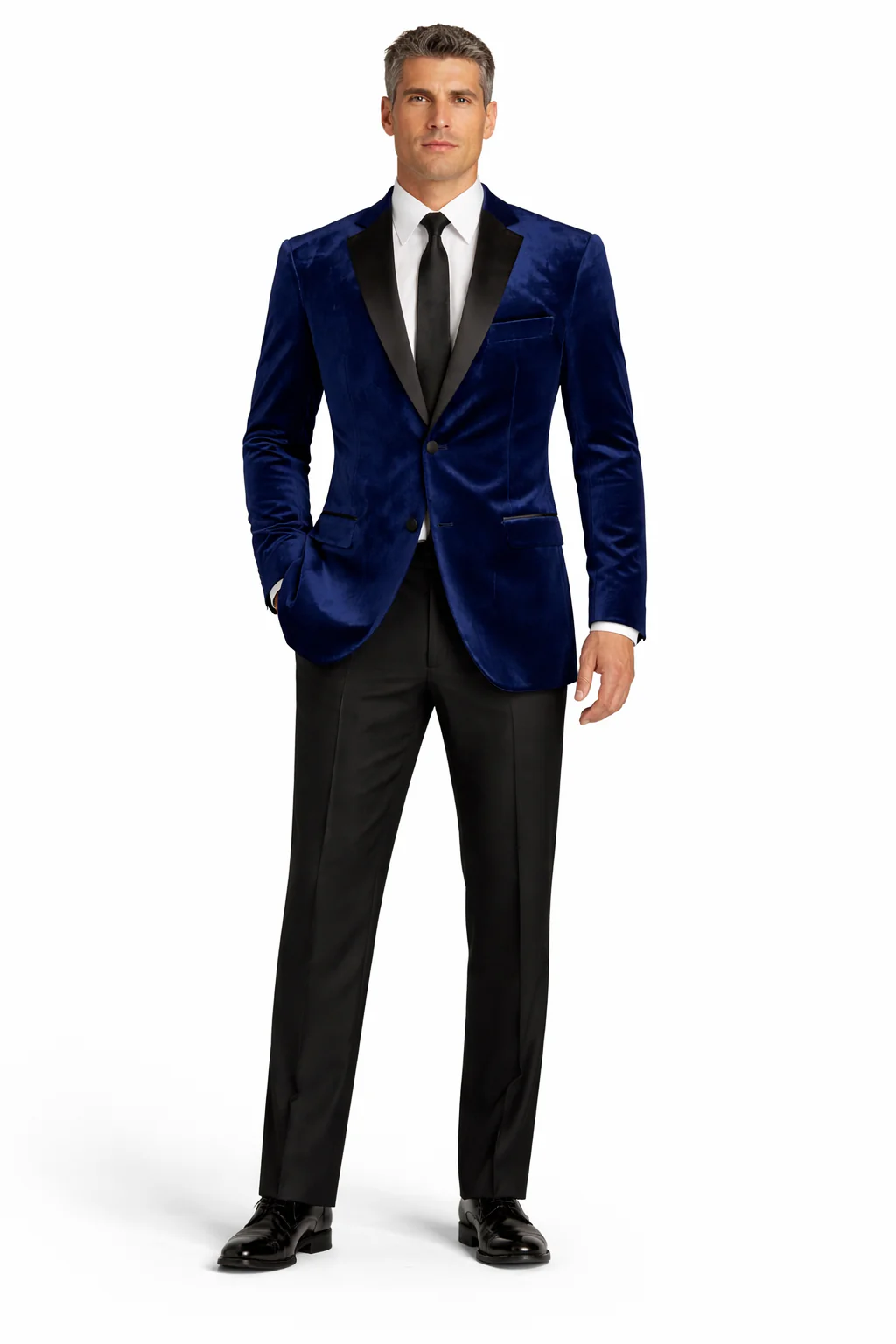 Mens Modern Notch Velvet Tuxedo in Navy