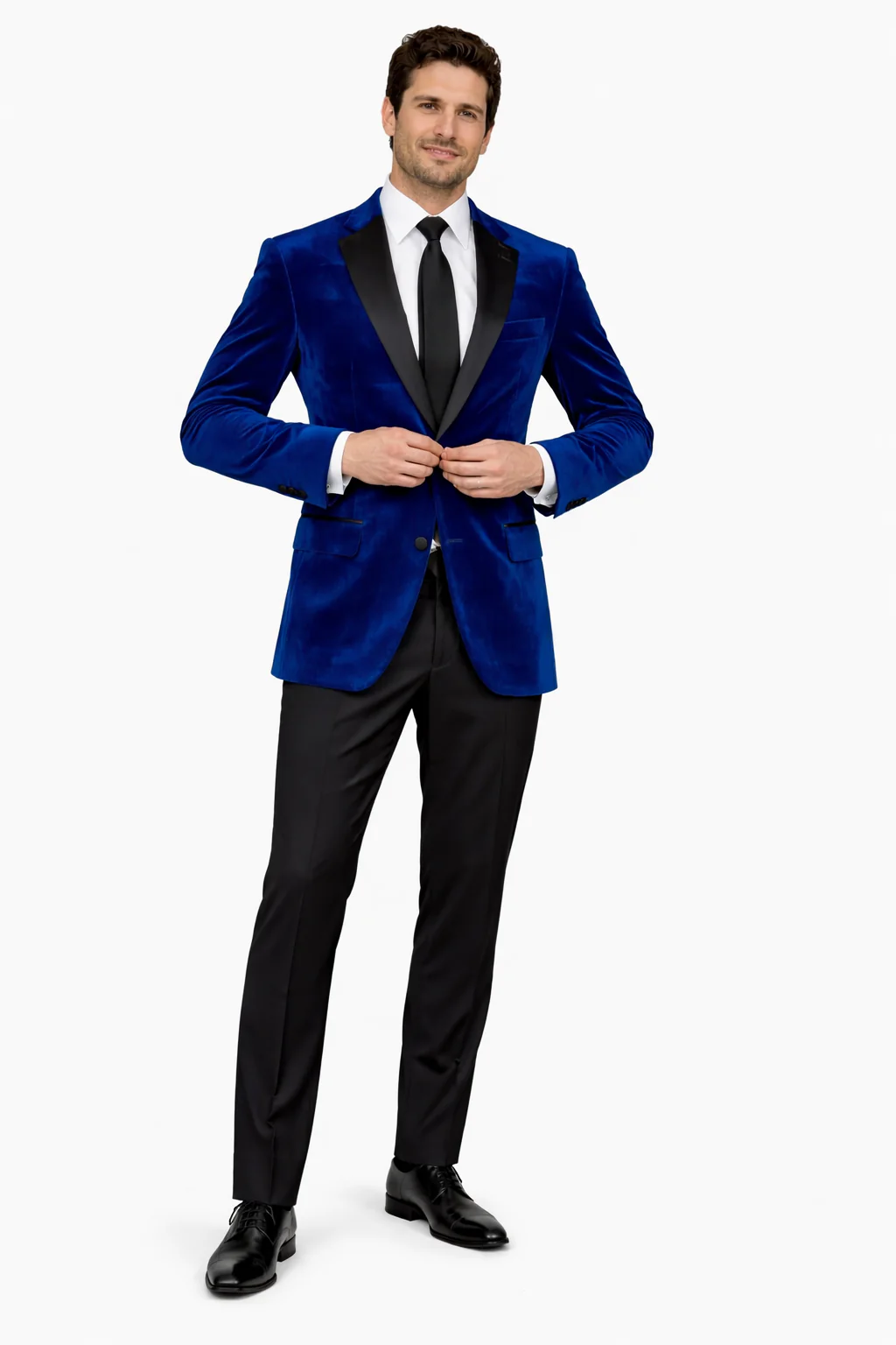 Mens Modern Notch Velvet Tuxedo in Navy - Image 4