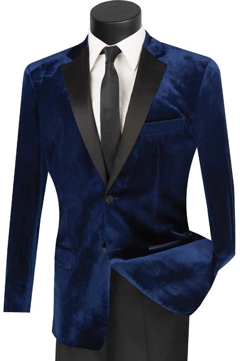 Mens Modern Notch Velvet Tuxedo in Navy - Image 8