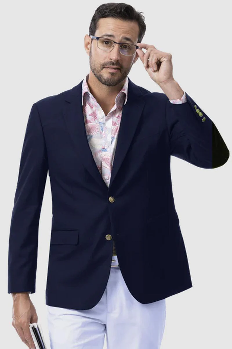 "EJ Samuel Men's Modern 2-Button Navy Blue Club Blazer"