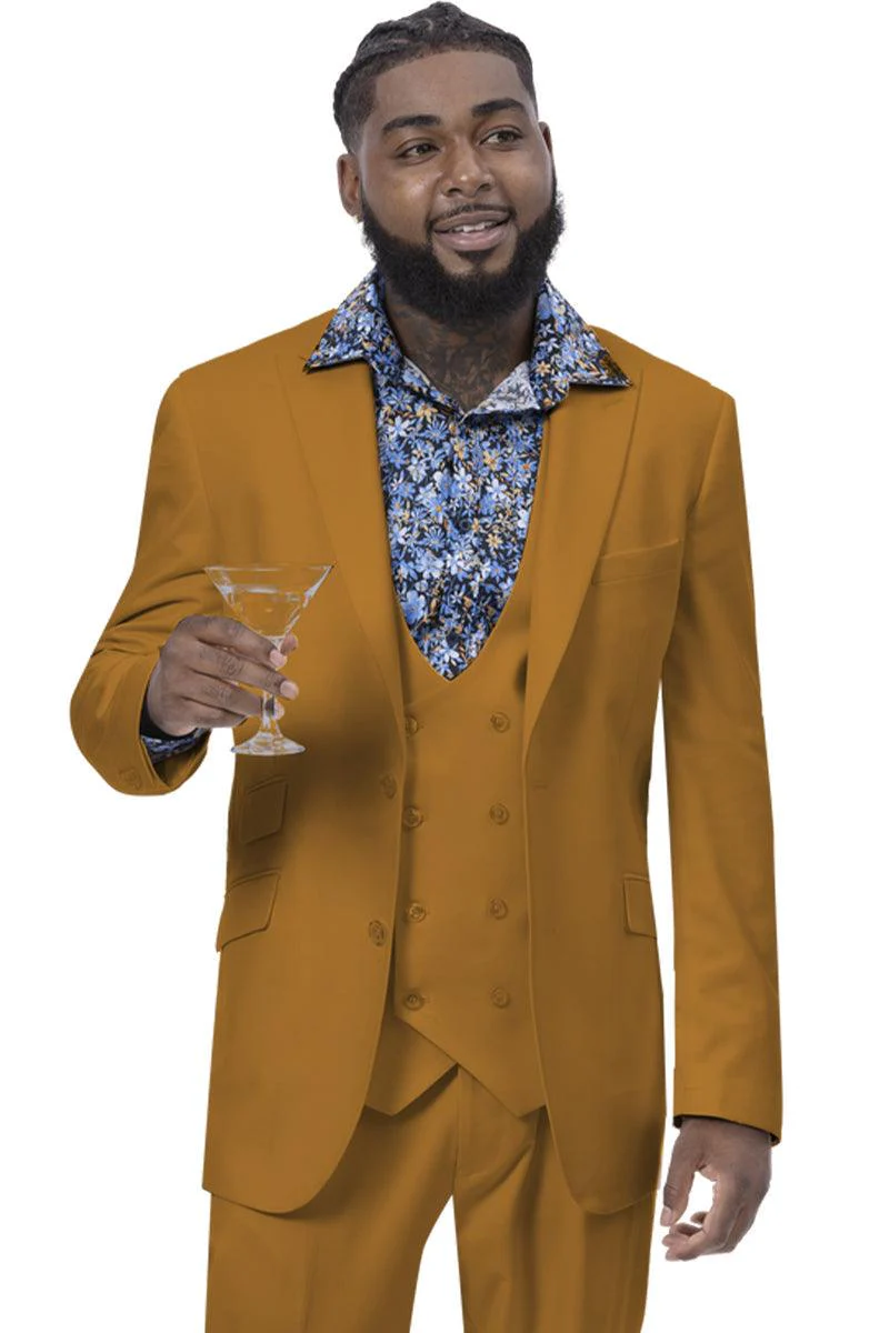 "Classic Gold Peak Lapel Two-Button Suit by EJ Samuel"